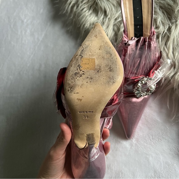 Midnight 00 Ruched Lamé & Pvc Stiletto-heel Mules 39 cocktail NYE metallic pink - Picture 7 of 11